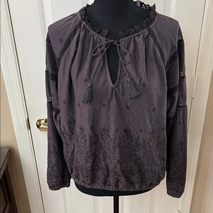 Thread & Supply Embroidered Blouse - Charcoal
